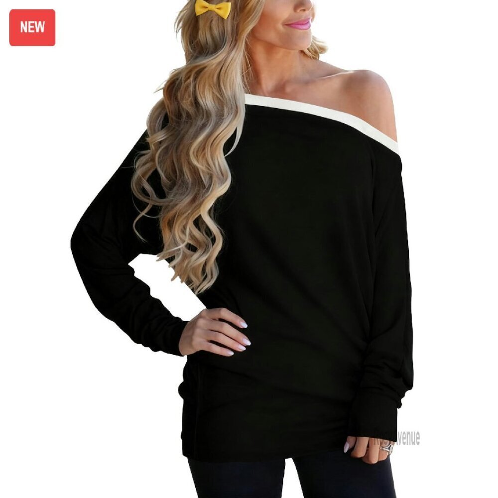 Long Sleeve Off Shoulder Batwing Tunic Top - Loose Fit Casual Blouse